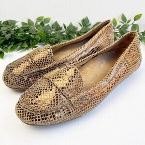 Vionic Chill Larrun' Loafer Flat Shoes Bronze Snake Leather size 7.5